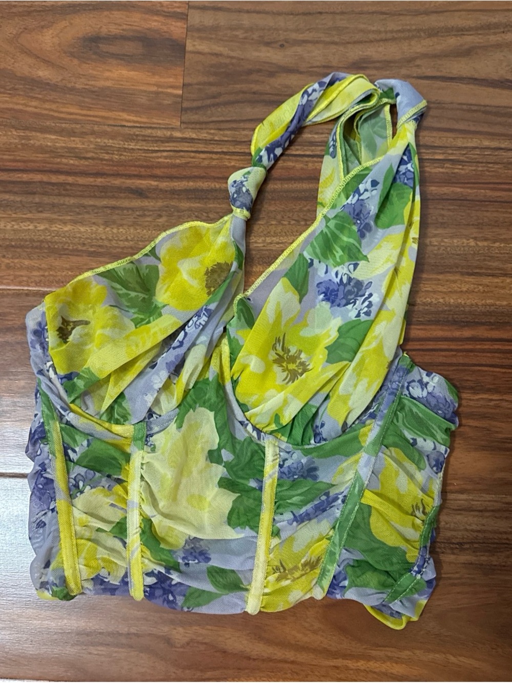 Zara Yellow, Green and Purple Floral Halter Camisole